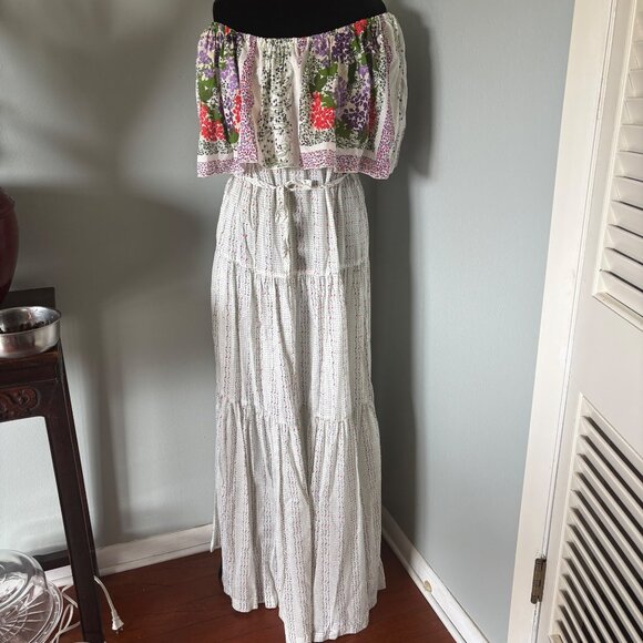 Maurice Antaya Intuition Floral Dress Small '80's Off-Shoulder Maxi Small - Picture 1 of 9